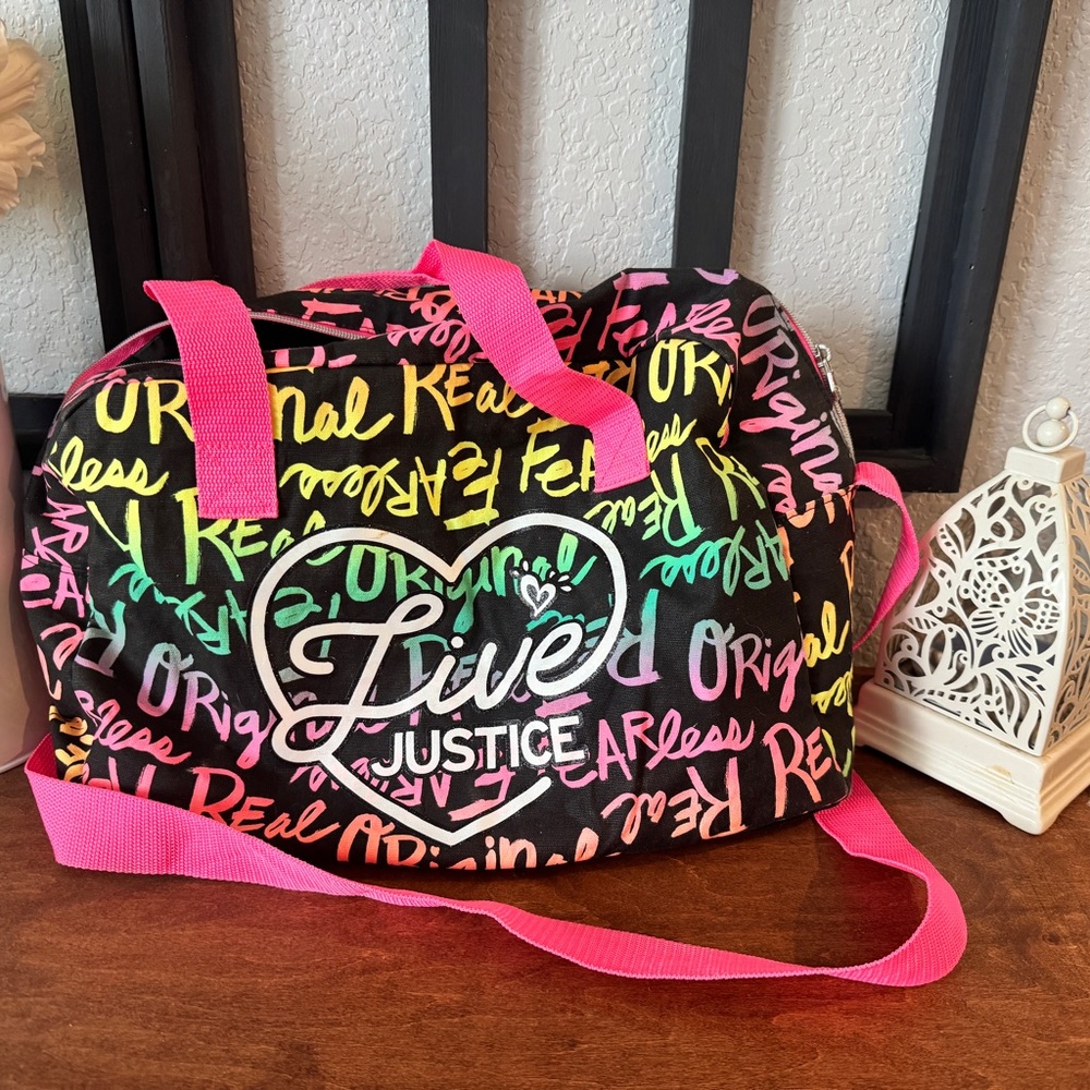 Justice Black and Pink Graphic Travel Bag  (GT)